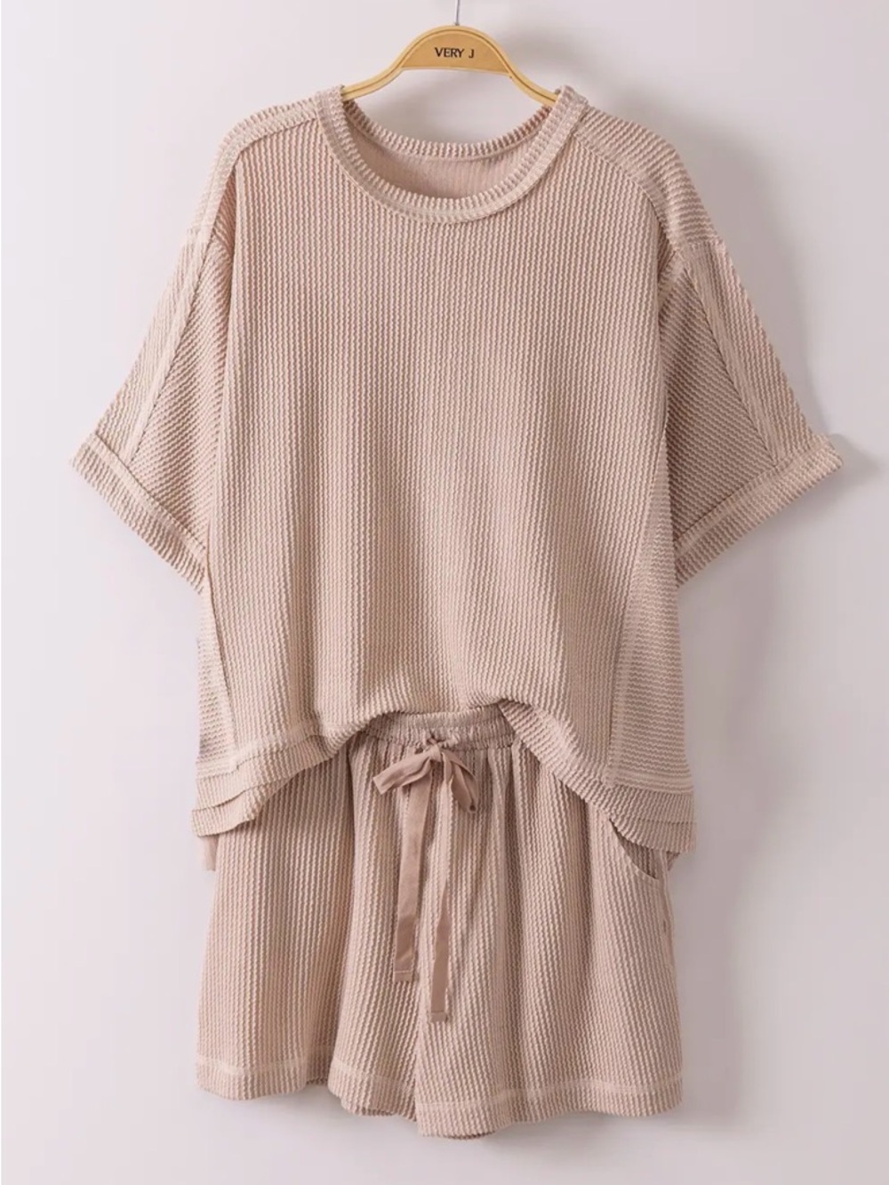Beige mineral wash pocket boho top and tie waist short resort Lounge comfort set